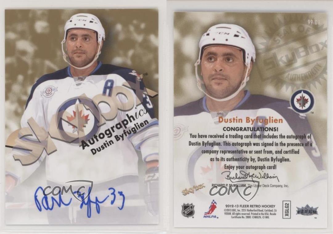 2012 Fleer Retro 1999 Skybox Premium Autographics Dustin Byfuglien #99-DB Auto