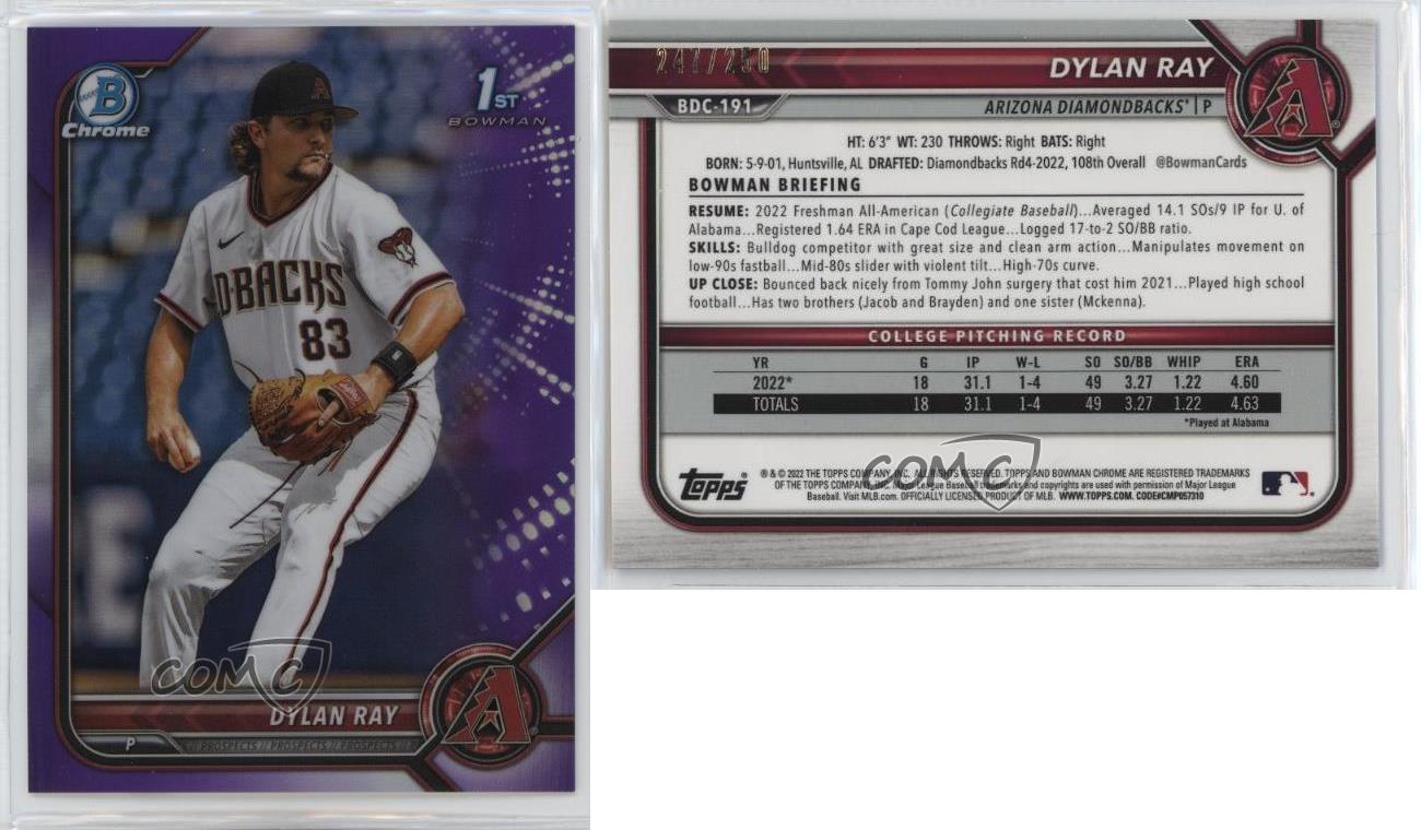 2022 Bowman Draft Chrome Purple Refractor /250 Dylan Ray #BDC-191 - Picture 3 of 4