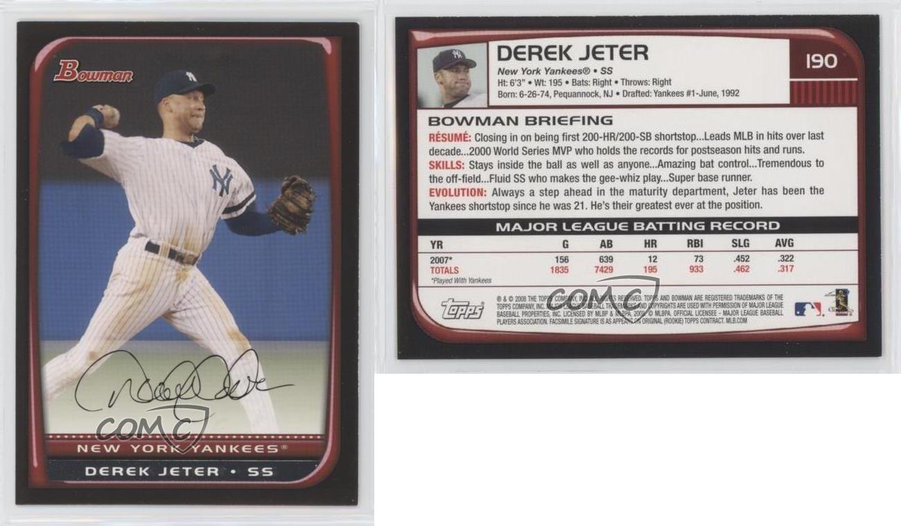2008 Bowman #190 Derek Jeter New York Yankees Baseball Card 