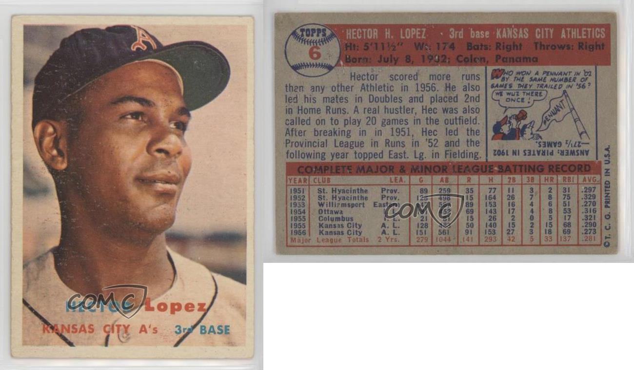 1957 Topps 6 Hector Lopez Kansas City Athletics Baseball Card eBay