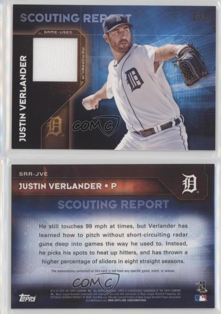  2016 Topps Scouting Report Relics #SRR-JVE Justin Verlander  Game Worn Jersey Baseball Card – White Jersey Swatch : Collectibles & Fine  Art