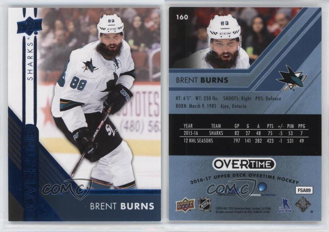 2016-17 Upper Deck Overtime Blue Foil Brent Burns #160 - Picture 4 of 4