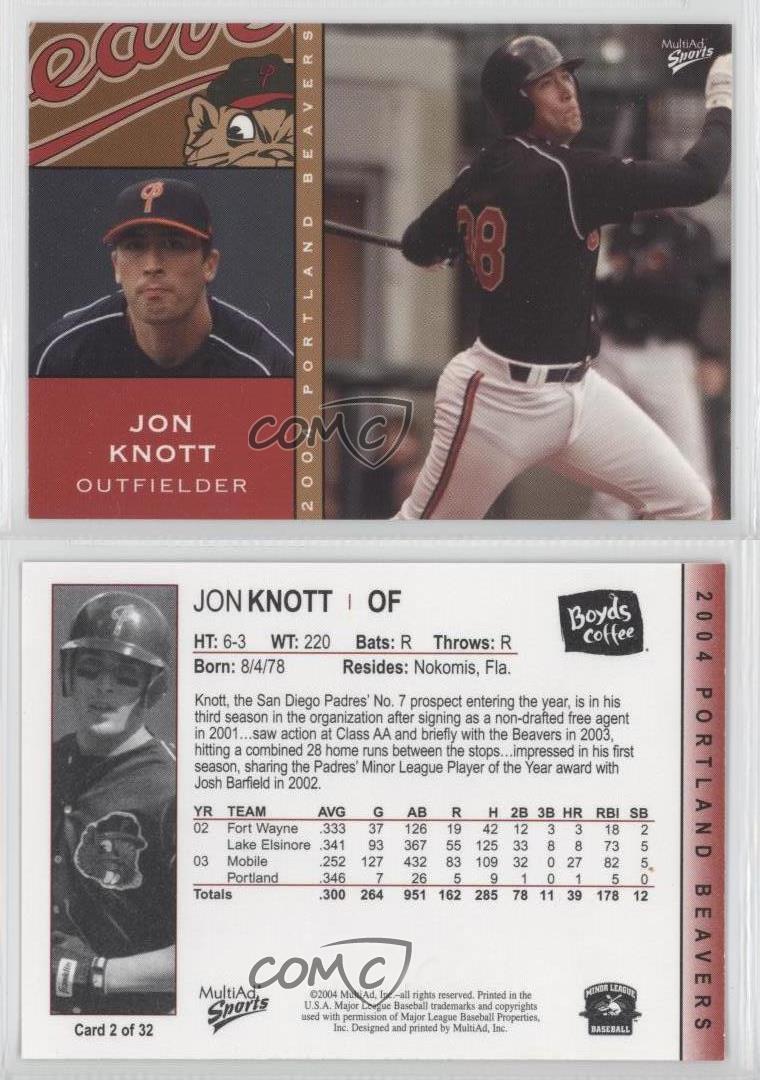 2004 MultiAd Sports le plus cher Portland Beavers Jon Knott #2 Rookie RC