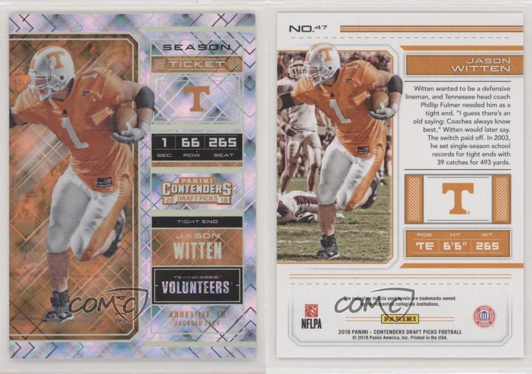 2018 Panini Contenders Draft Picks Season Ticket #47 Jason Witten Tennessee Volunteers Football Card