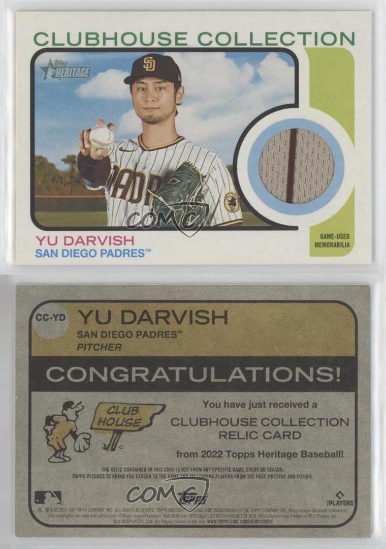  Yu Darvish Game Used Clubhouse Collection Jersey Card  Collectible Baseball Card - 2022 Topps Heritage Series Baseball Card #CC-YD  (Padres) Free Shipping : Collectibles & Fine Art