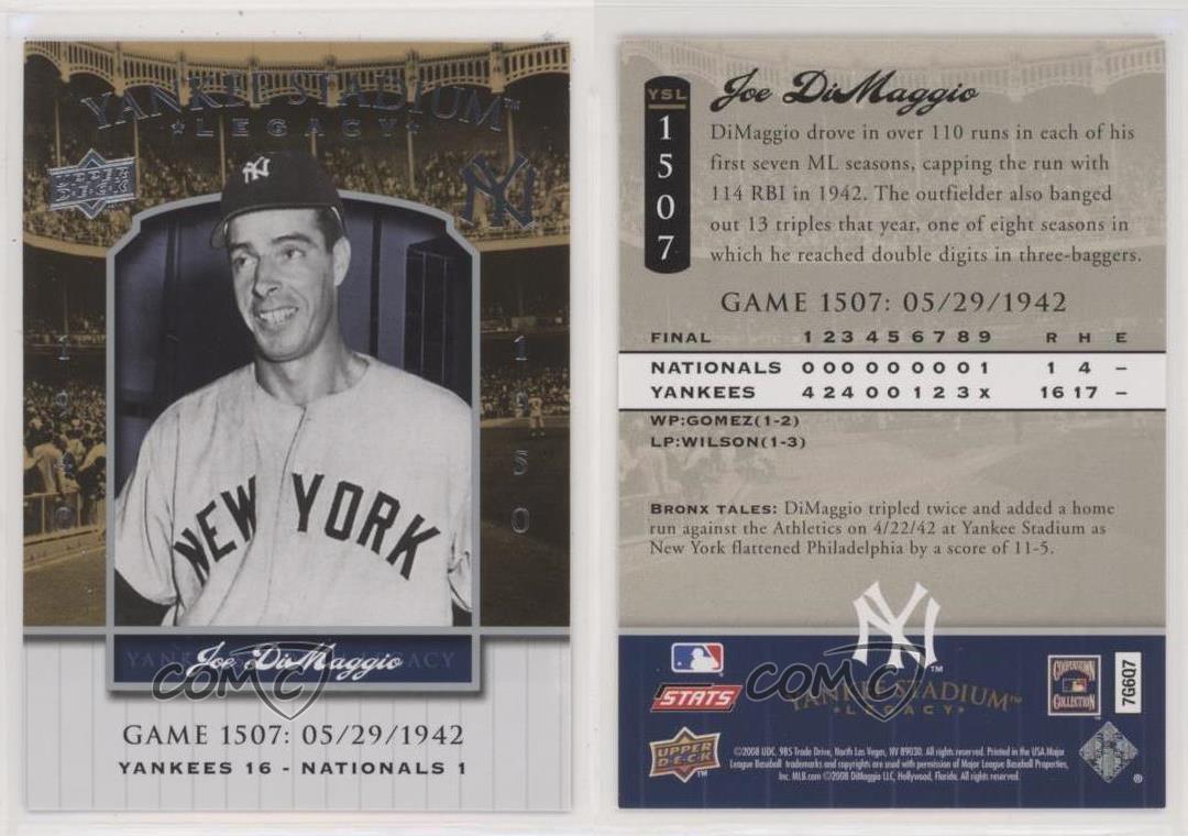 2008 Upper Deck Yankee Stadium Legacy Joe DiMaggio #YSL1507 économies HOF