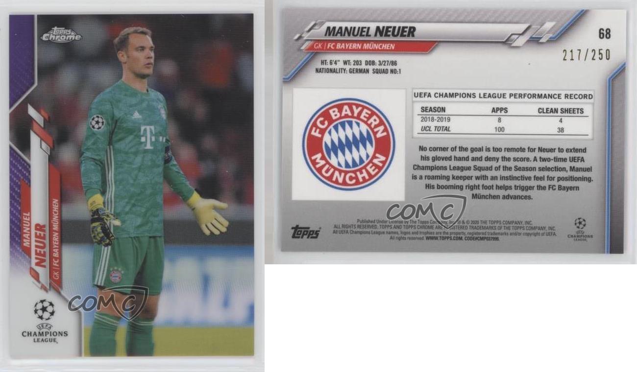 2019-20 Topps Chrome UCL Purple Refractor/250 Manuel Neuer #68 - Imagen 3 de 4