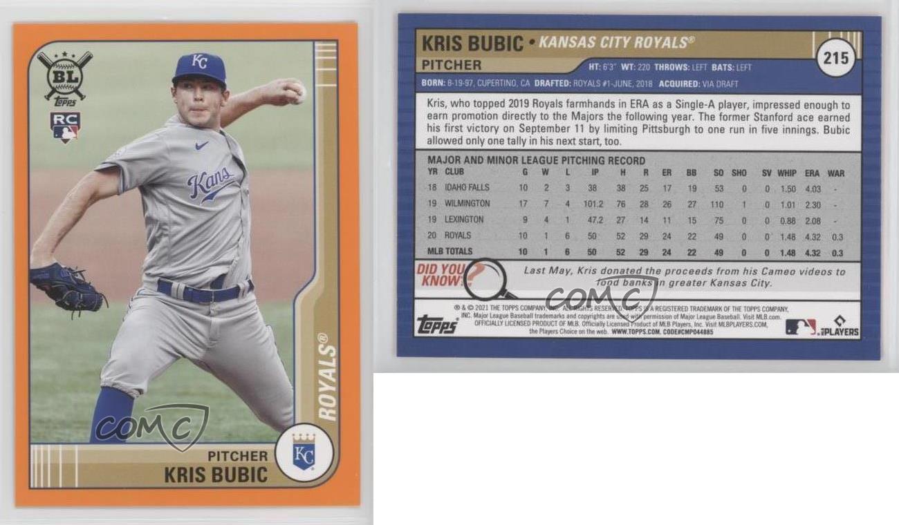 Topps Big League Veterans & Rookies 2021 naranja Kris Bubic #215 novato radiocontrol - Imagen 3 de 4