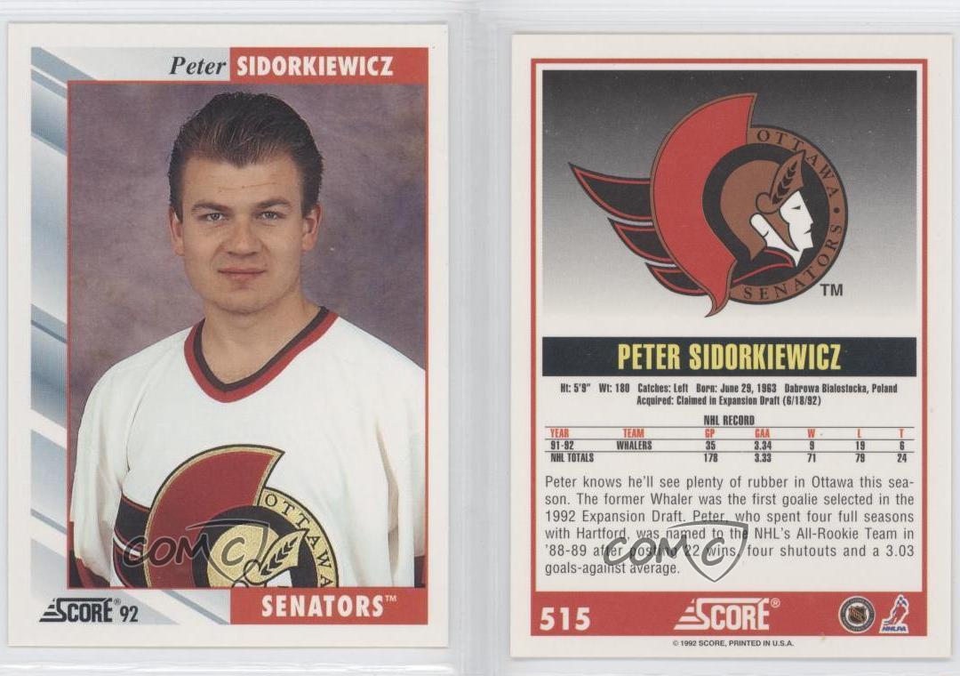 199293 Score 515 Peter Sidorkiewicz Ottawa Senators Hockey Card eBay