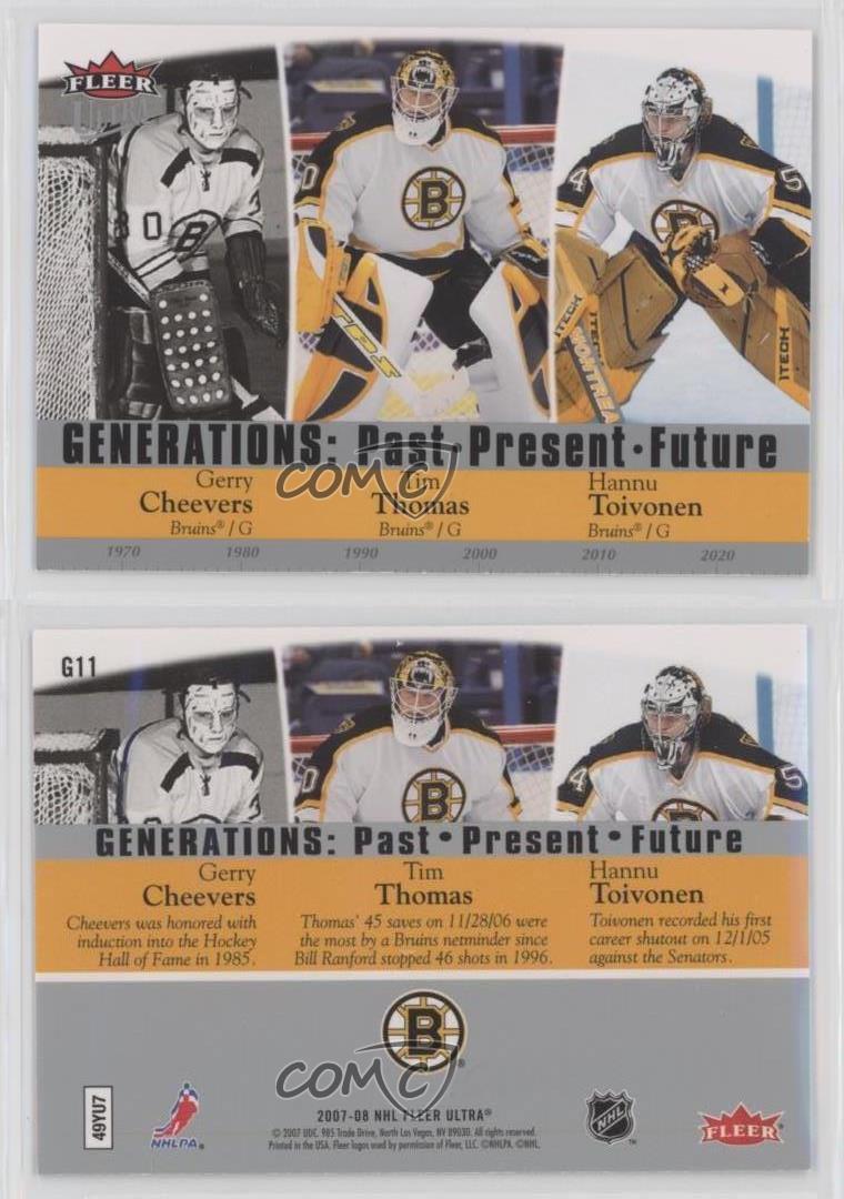 2007 Fleer Ultra Generations: Past Present Future Gerry Cheevers Tim Thomas HOF