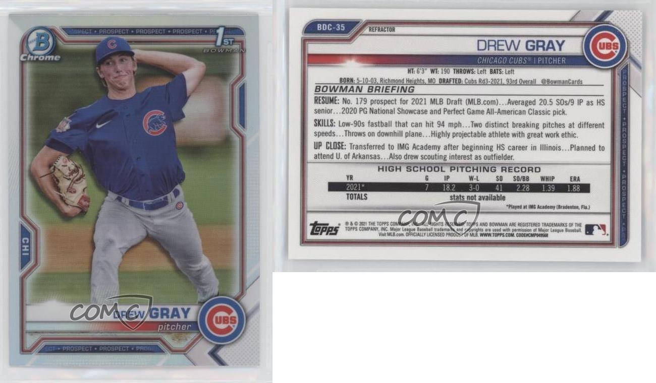 Drew Gray 2021 Bowman Draft 1st Chrome Chicago Cubs #BDC-35