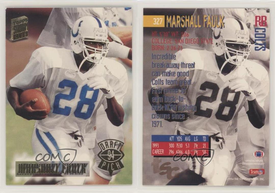 1994 Topps Stadium Club Marshall Faulk #327 Rookie RC HOF | eBay