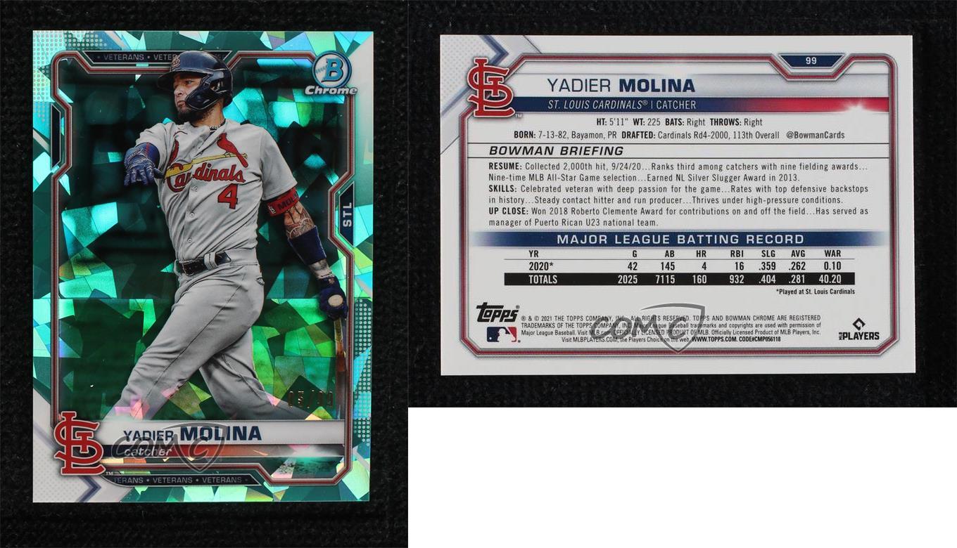 Bowman Chrome Sapphire Edition Aqua Refractor 2021/99 Yadier Molina #99 - Imagen 3 de 3