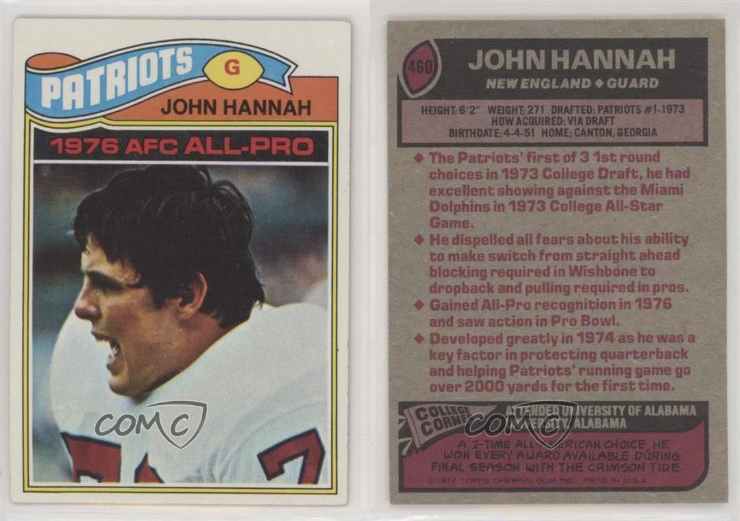 American Football 1977 Topps 460 John Hannah New England Patriots Football Card Sammeln Seltenes Amc Geidai Ac Jp