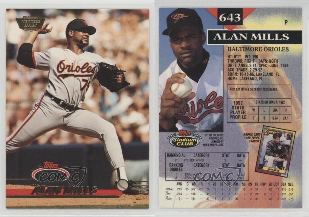 1993 Topps Stadium Club Members Only Alan Mills officiel #643