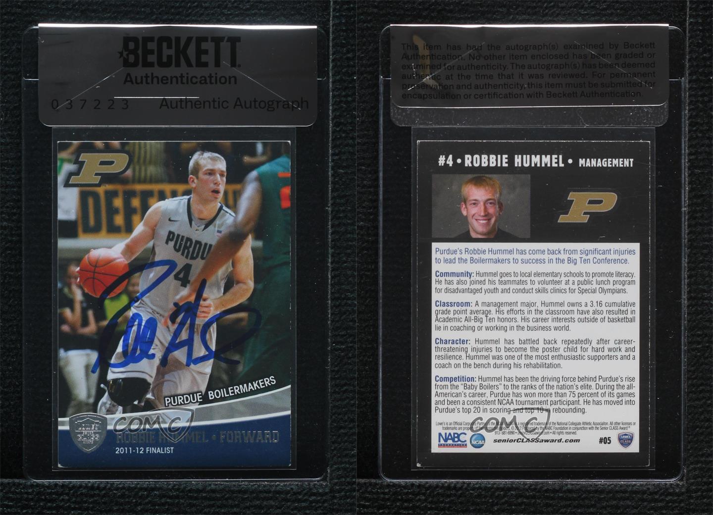 BAS 2011 Lowe's Senior Class Award Robbie Hummel #05 Beckett Auth Sticker Auto