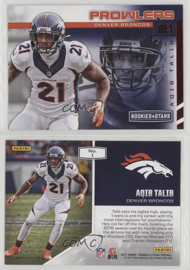 : 2017 Panini Rookies and Stars Football Prowlers #1 Aqib Talib  Broncos : Collectibles & Fine Art