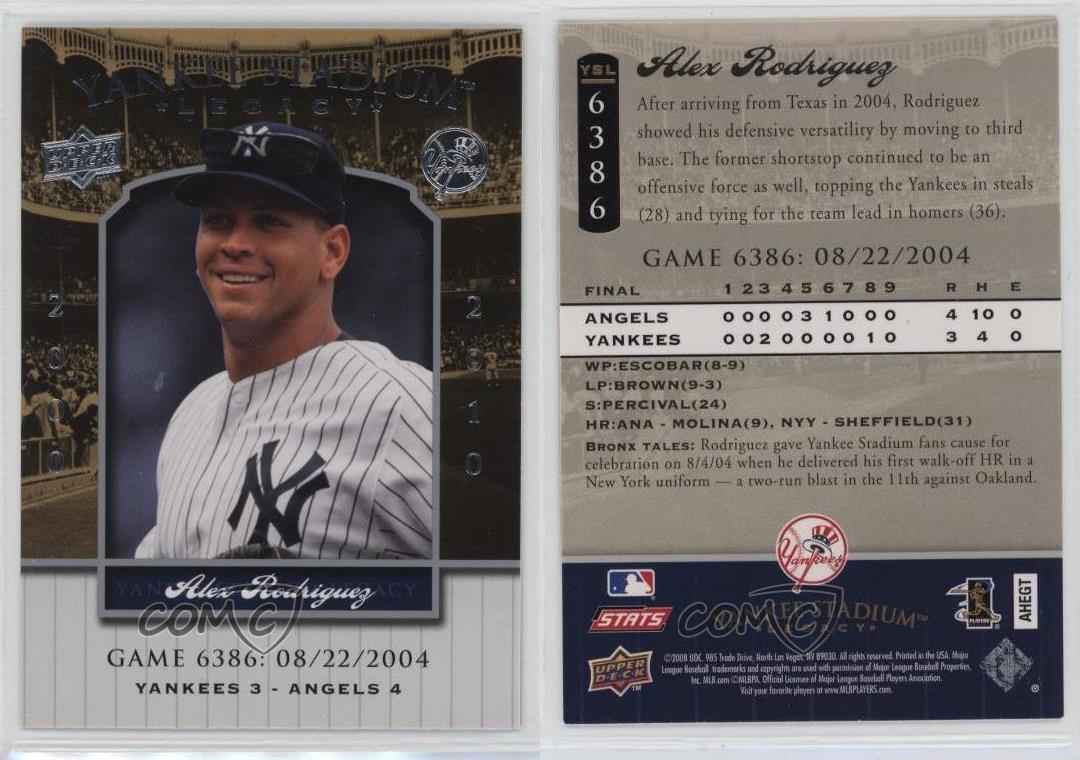 2008 Upper remise Deck Yankee Stadium Legacy Alex Rodriguez #YSL6386