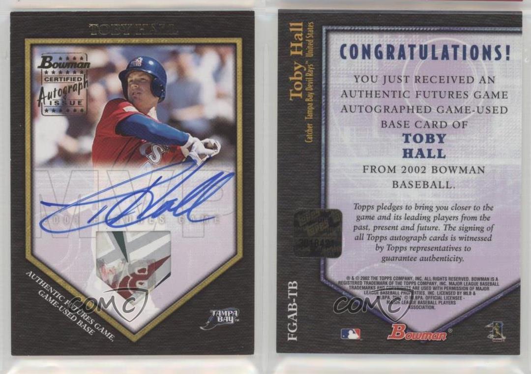 2002 Bowman Futures Game Auto Base Toby Hall #FGAB-TB Auto - Picture 3 of 4