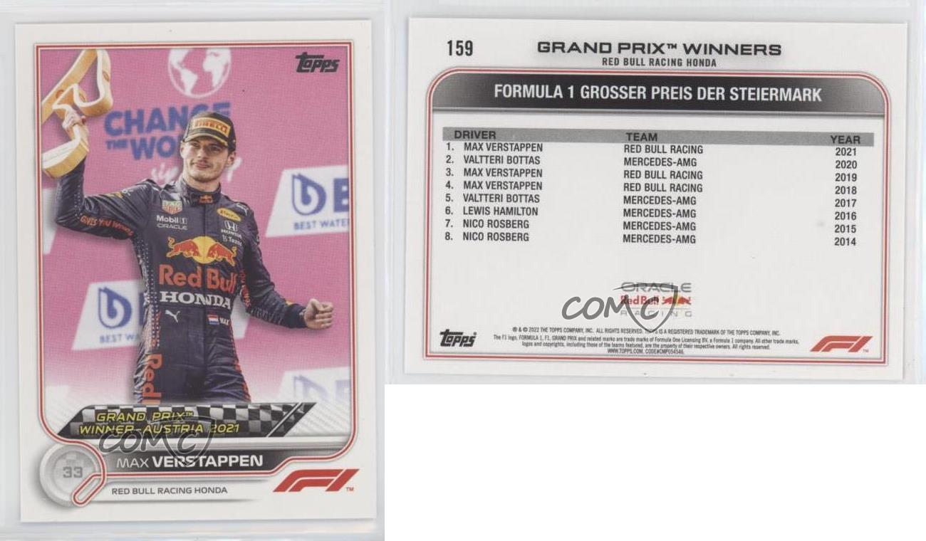 2022 Topps Formula 1 Grand Prix Winners Max Verstappen #159