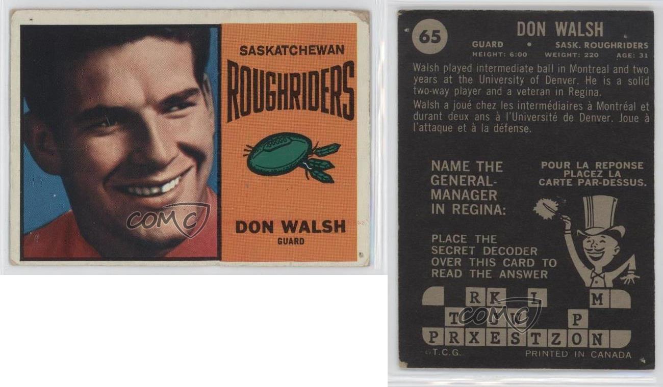 1964 Topps CFL Don Walsh #65 - Picture 3 of 3