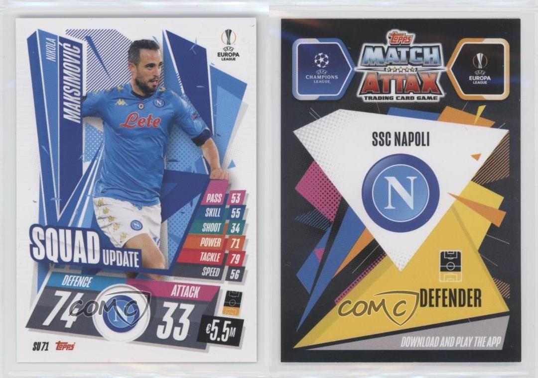 2020-21 Topps Match Attax UCL Extra Squad Update Nikola Maksimovic #SU71 - Picture 4 of 4