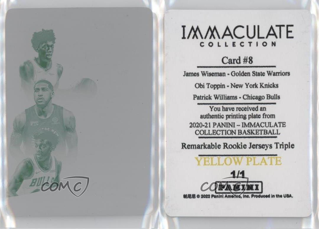 2020-21 Panini Immaculate Printing Plate Yellow 1/1 James Wiseman Obi Toppin RC - Picture 3 of 3