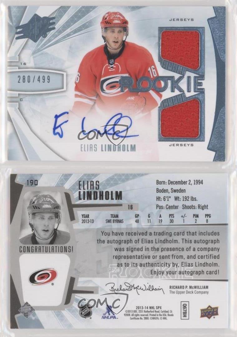 2013-14 SPx - #190 Elias Lindholm /499 (AU, MEM, RC)