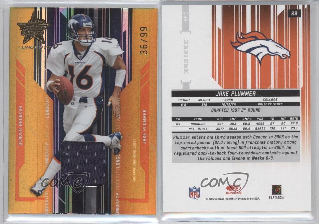 2005 Leaf Rookies & Stars Longevity Gold Materials /99 Jake Plummer #29 - Foto 3 di 4