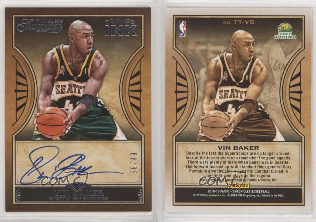 2018-19 Panini Chronicles Timeless Ink /49 Vin Baker #TT-VB Auto vendre