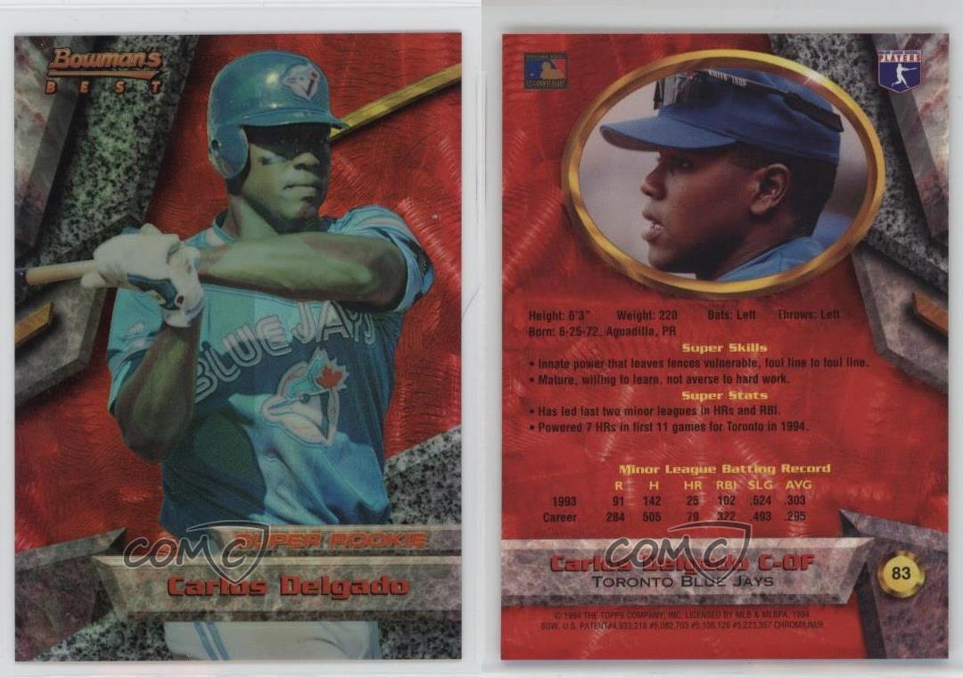 1994 Bowman's Best Red Carlos Delgado #83 - Picture 3 of 3