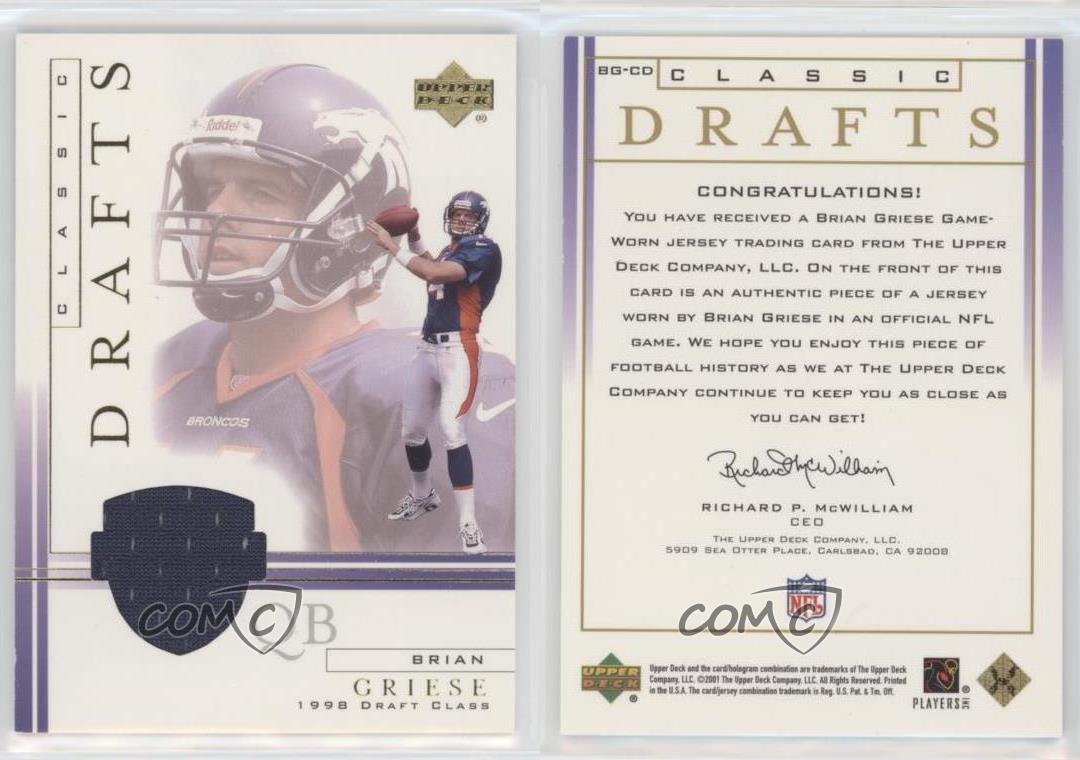 : Brian Griese (Football Card) 2001 Upper Deck - Classic Drafts  Jerseys #BG-CD : Collectibles & Fine Art