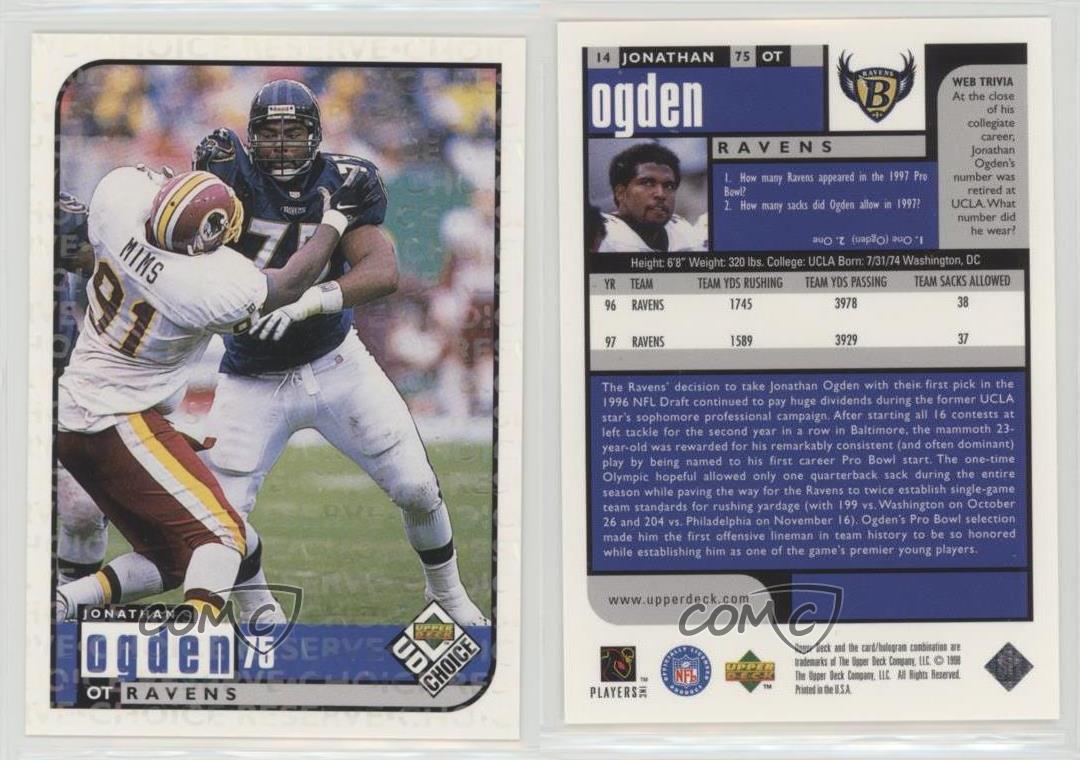 Details About 1998 Upper Deck Ud Choice Reserve Jonathan Ogden 14 Hof