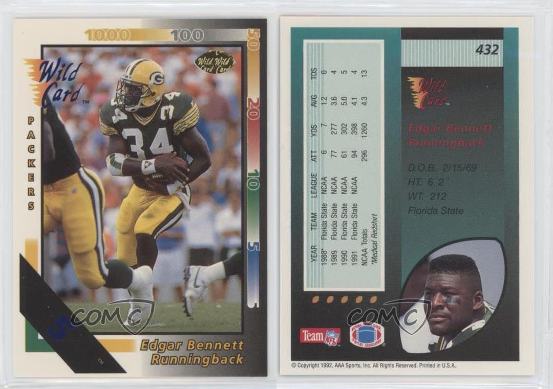 1992 Wild Card 5 Stripe Edgar Bennett #432 Rookie RC - Bild 4 von 4