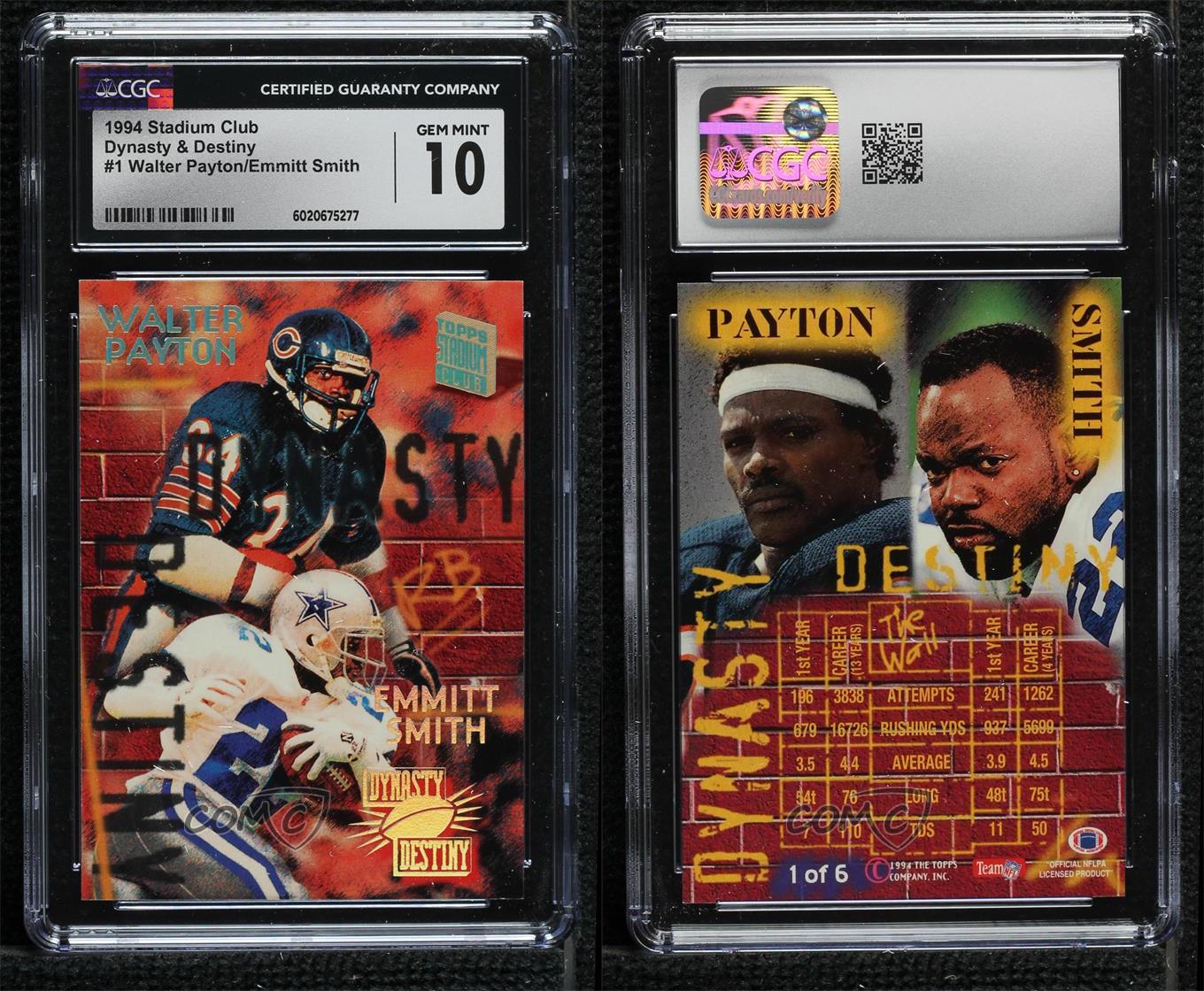 1994 Stadium Club Dynasty and Destiny Emmitt Smith Walter Payton CGC 10 Gem Mint - Picture 3 of 3