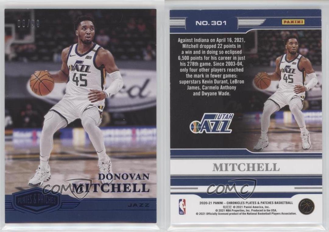2020-21 Panini Chronicles Plates and Patch Blue /99 Donovan Mitchell #301 Patch - Picture 4 of 4