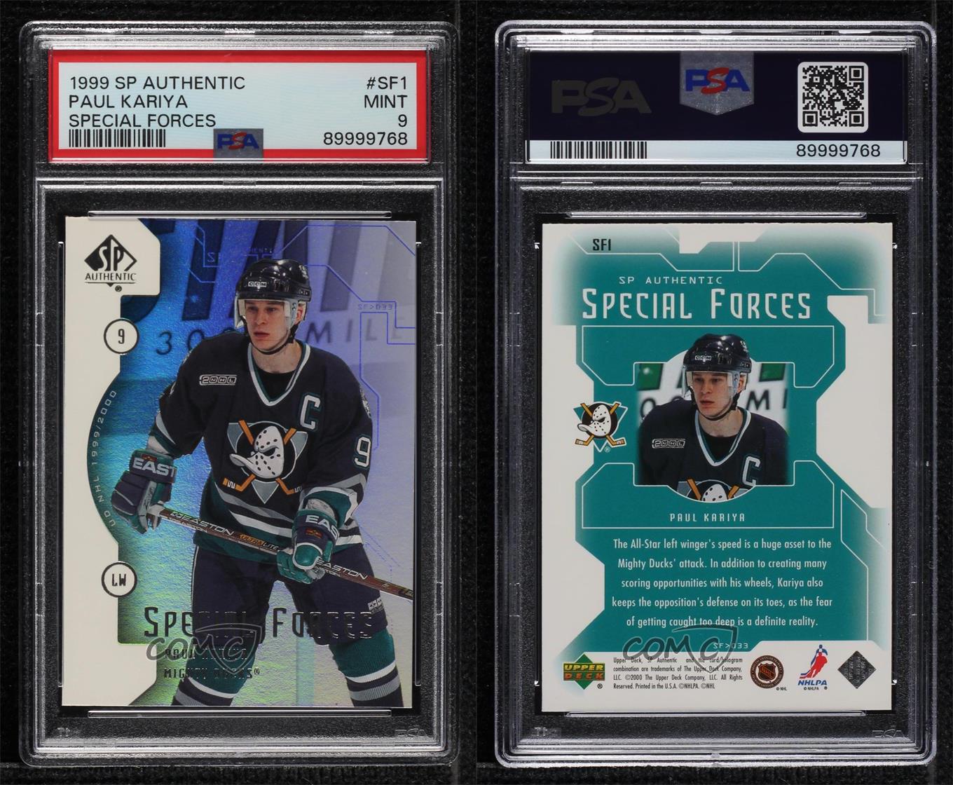 1999-00 SP authentique forces spéciales Paul Kariya #SF1 en ligne PSA 9 COMME NEUF COUR