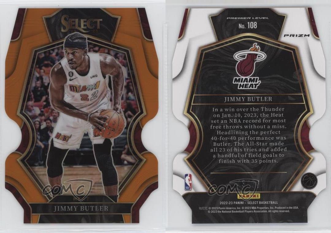 2022-23 Panini Select Premier Level Naranja Prizm Troquelado/65 Jimmy Butler #108 - Imagen 3 de 3