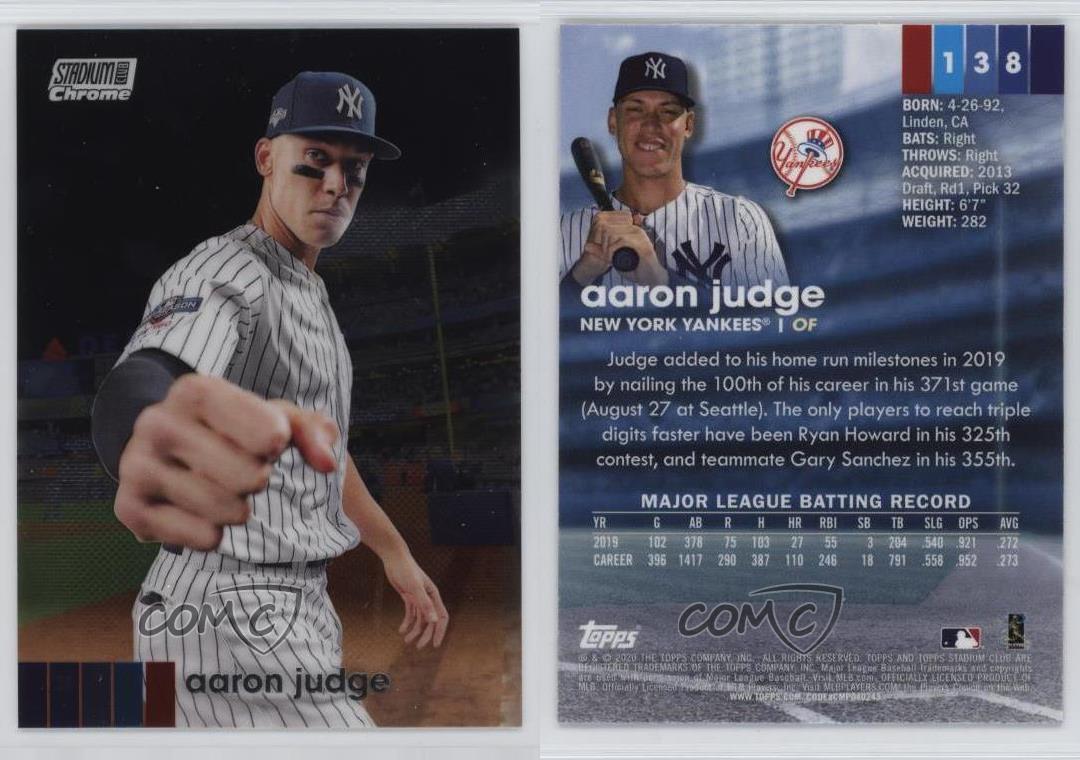 2020 Topps Stadium Club Chrome Aaron Judge #138 - Foto 3 di 4
