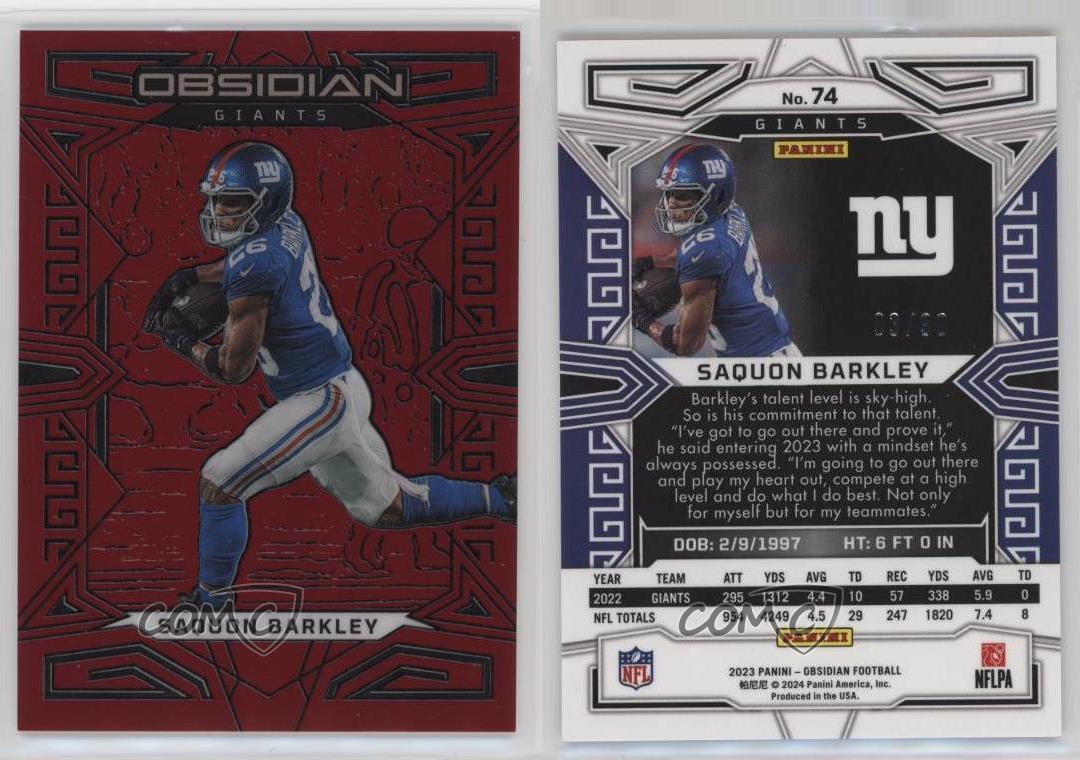 Grabado eléctrico Panini Obsidian Asia Red Flood 2023/90 Saquon Barkley #74 - Imagen 3 de 3