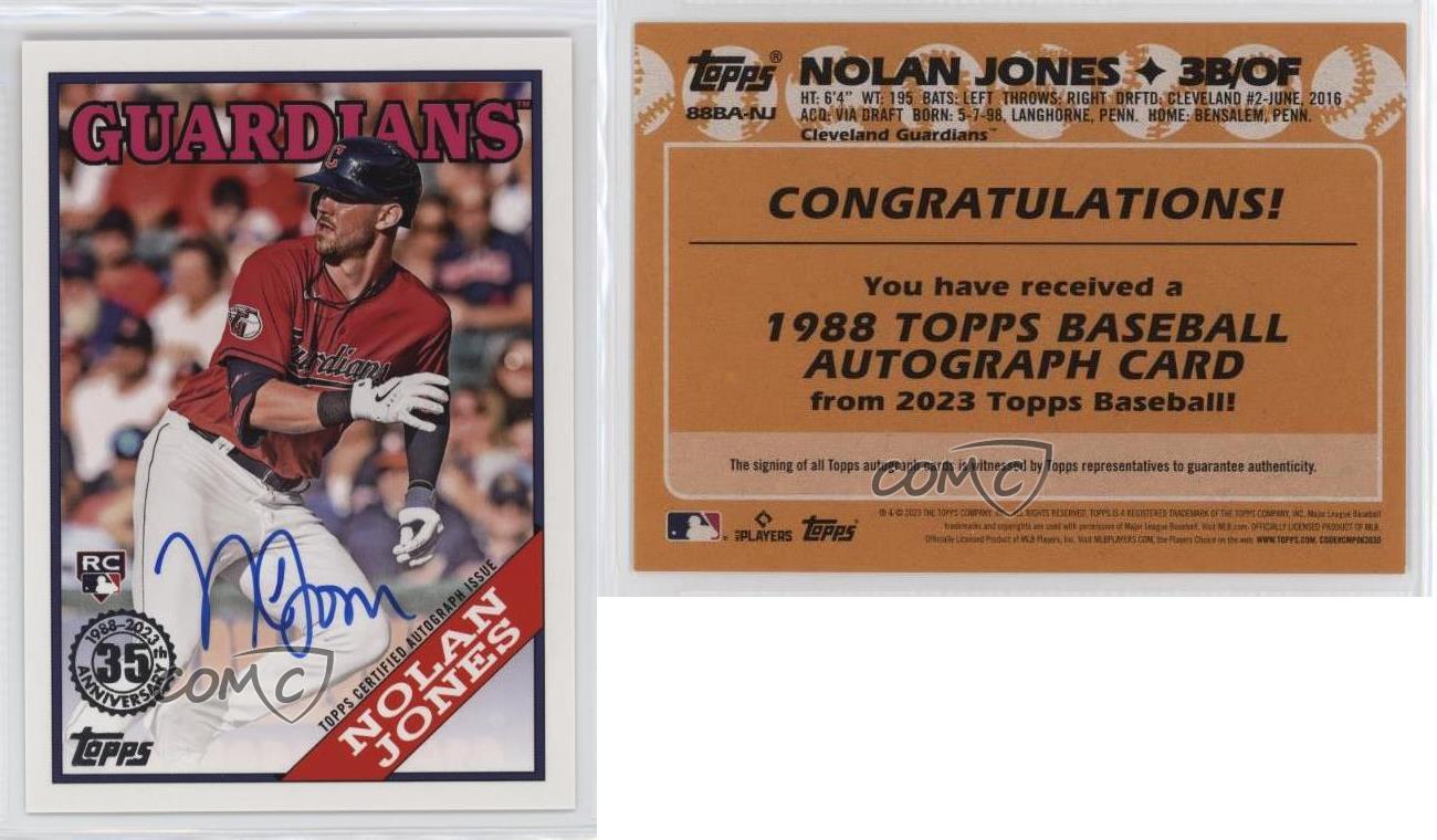 2023 Topps Update 1988 Topps Baseball Auto Nolan Jones #88BA-NJ Rookie Auto RC - Picture 4 of 5