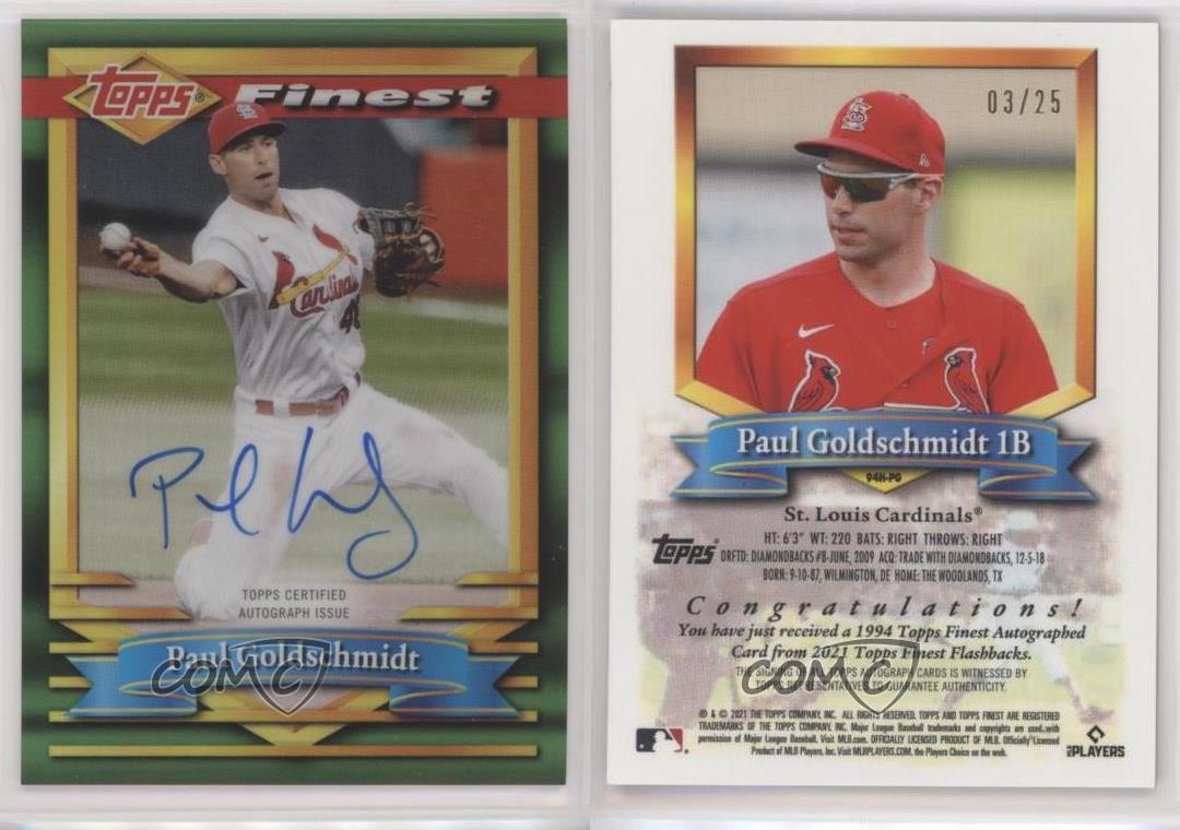 2021 Topps Finest Flashbacks Rifrattore /25 Paul Goldschmidt #94H-PG Auto - Foto 3 di 4