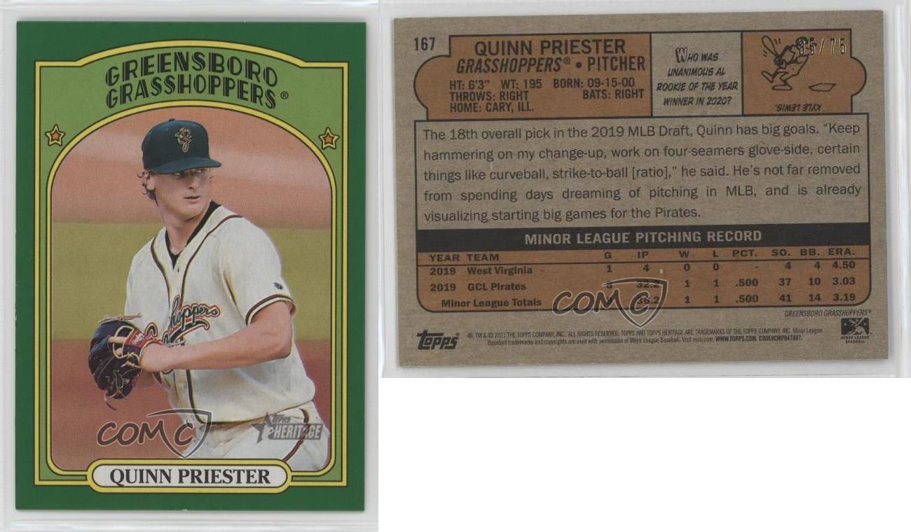 Topps Heritage 2021 edición de ligas menores Green Border/75 Quinn Priest #167 - Imagen 3 de 4