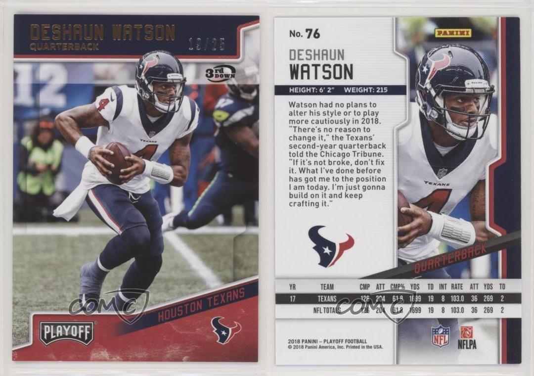 Details About 2018 Panini Playoff 3rd Down 25 Deshaun Watson 76