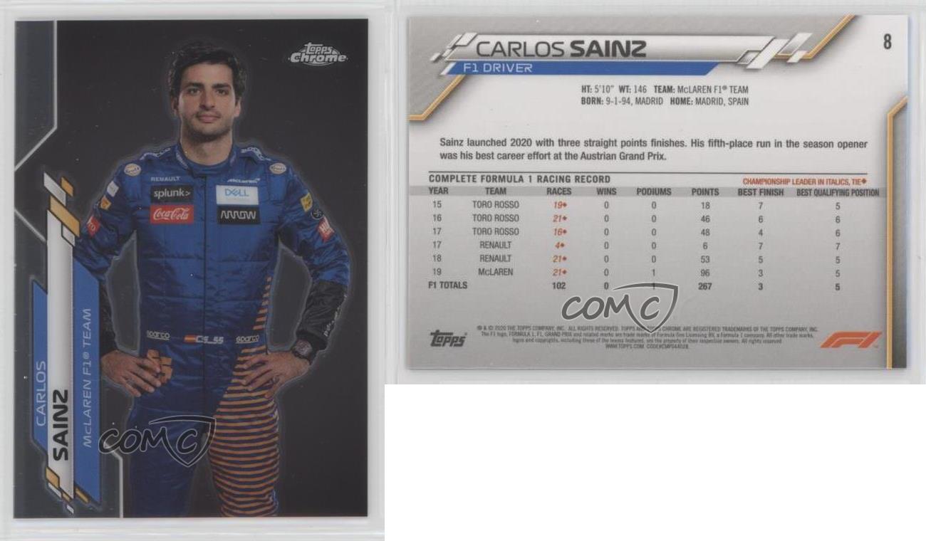 2020 Topps Chrome Formula 1 F1 Racers Carlos Sainz #8 Rookie RC