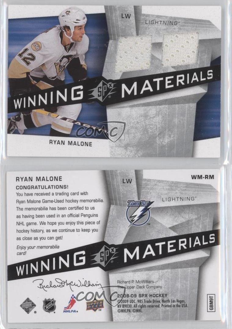 2008-09 SPx Winning Materials Ryan Malone #WM-RM