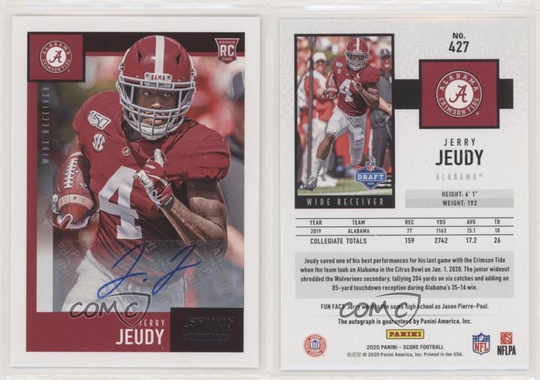 Jerry Jeudy Rookie Card RC 2020 Panini Score Football Card Denver Broncos Alabama