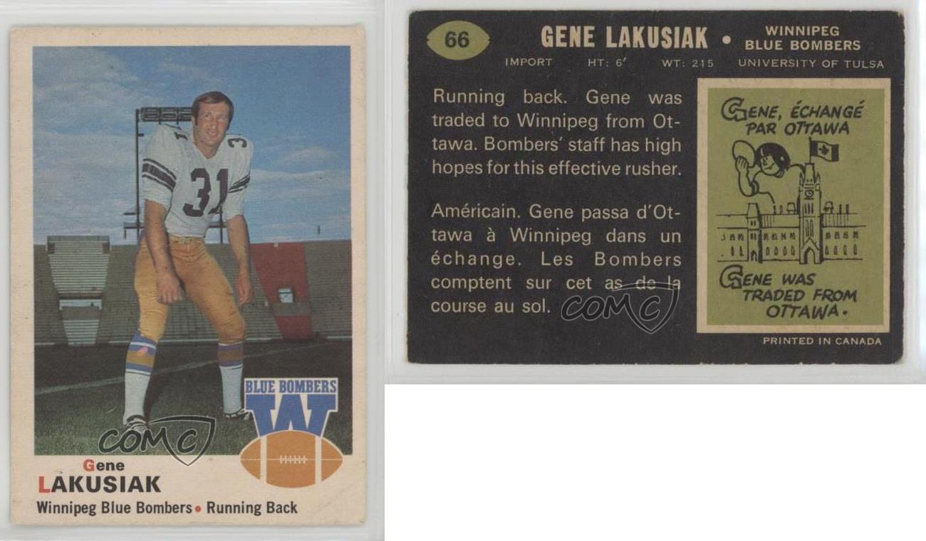 Image 3 - 1970 O-Pee-Chee CFL Gene Lakusiak #66 Rookie RC
