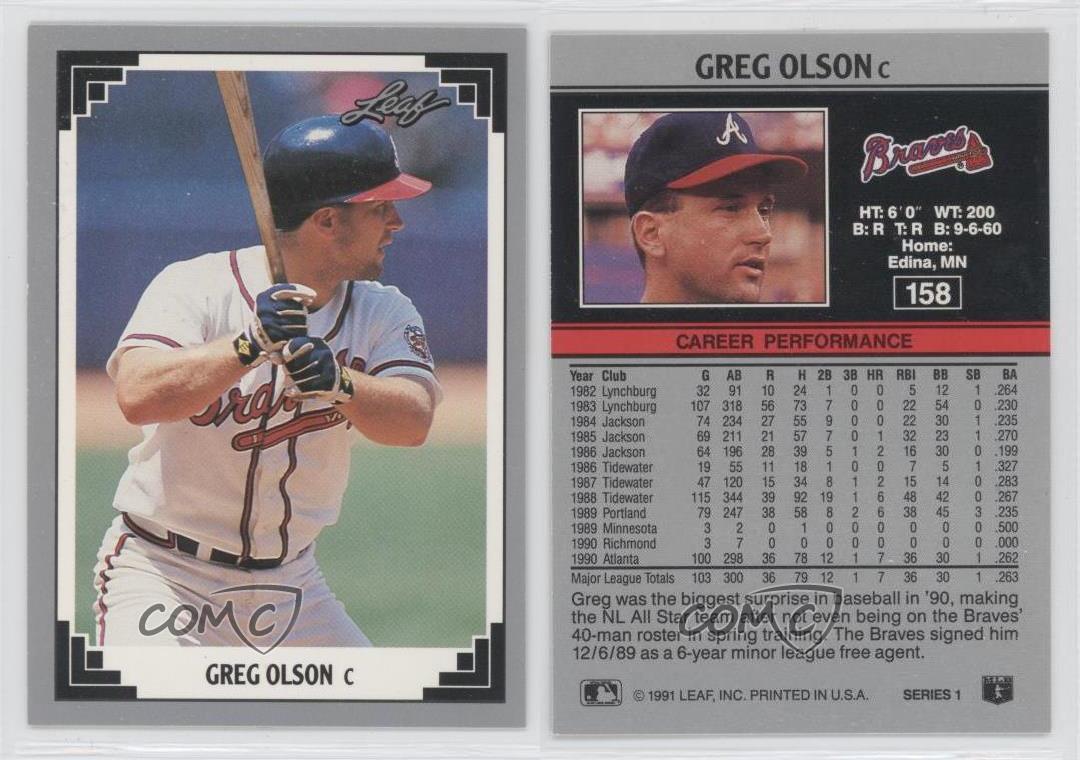 Greg Olson autographed Baseball Card (Atlanta Braves) 1991 Leaf #158