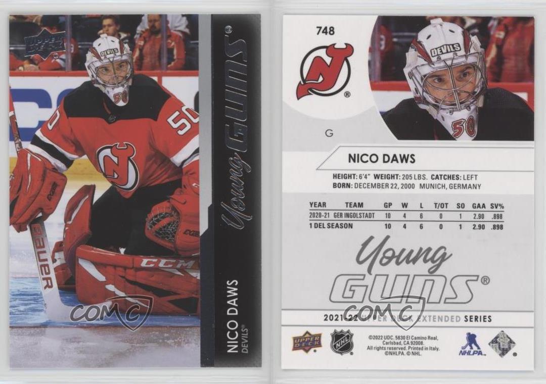 2021-22 Upper Deck Extended Series Young Guns Nicolas Daws Nico #748 Rookie RC